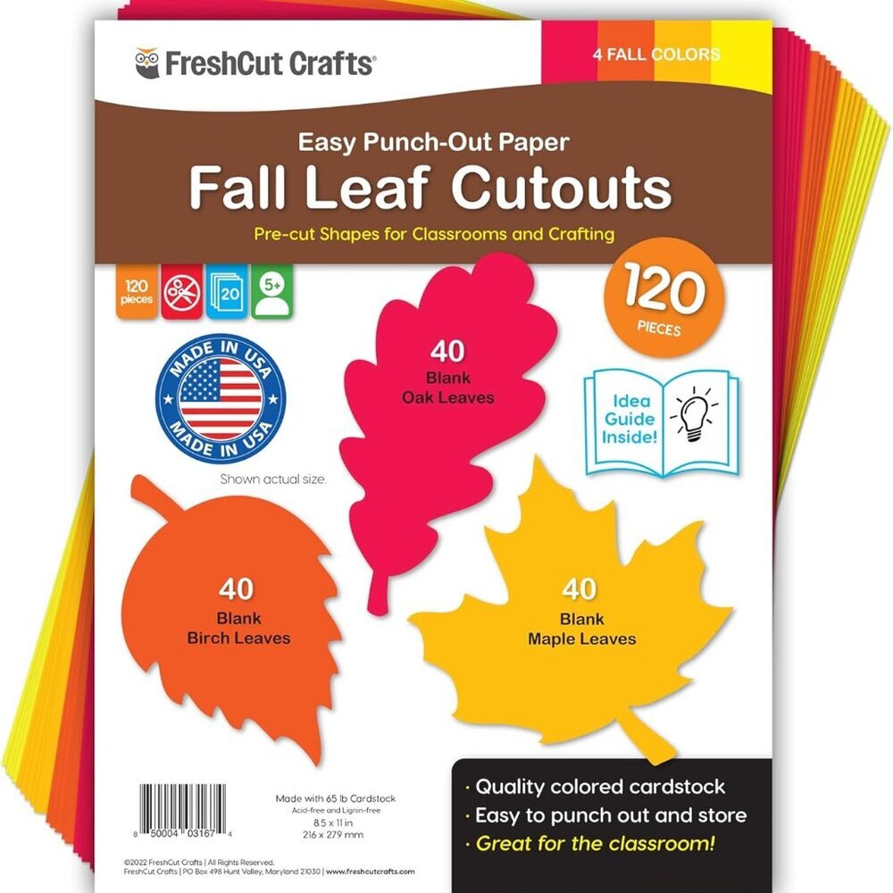 120 Pieces Fall Leaf Paper Cutouts with IDEA Guide, 2-Sided Made Card Stock Pun